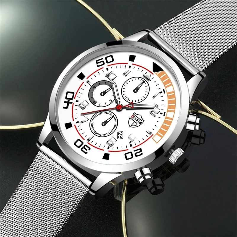 موضة رجالي ساعات فاخرة الرجال الفولاذ المقاوم للصدأ شبكة حزام الكوارتز ساعة معصم ساعة مضيئة الذكور الأعمال ساعة جلدية عادية #5