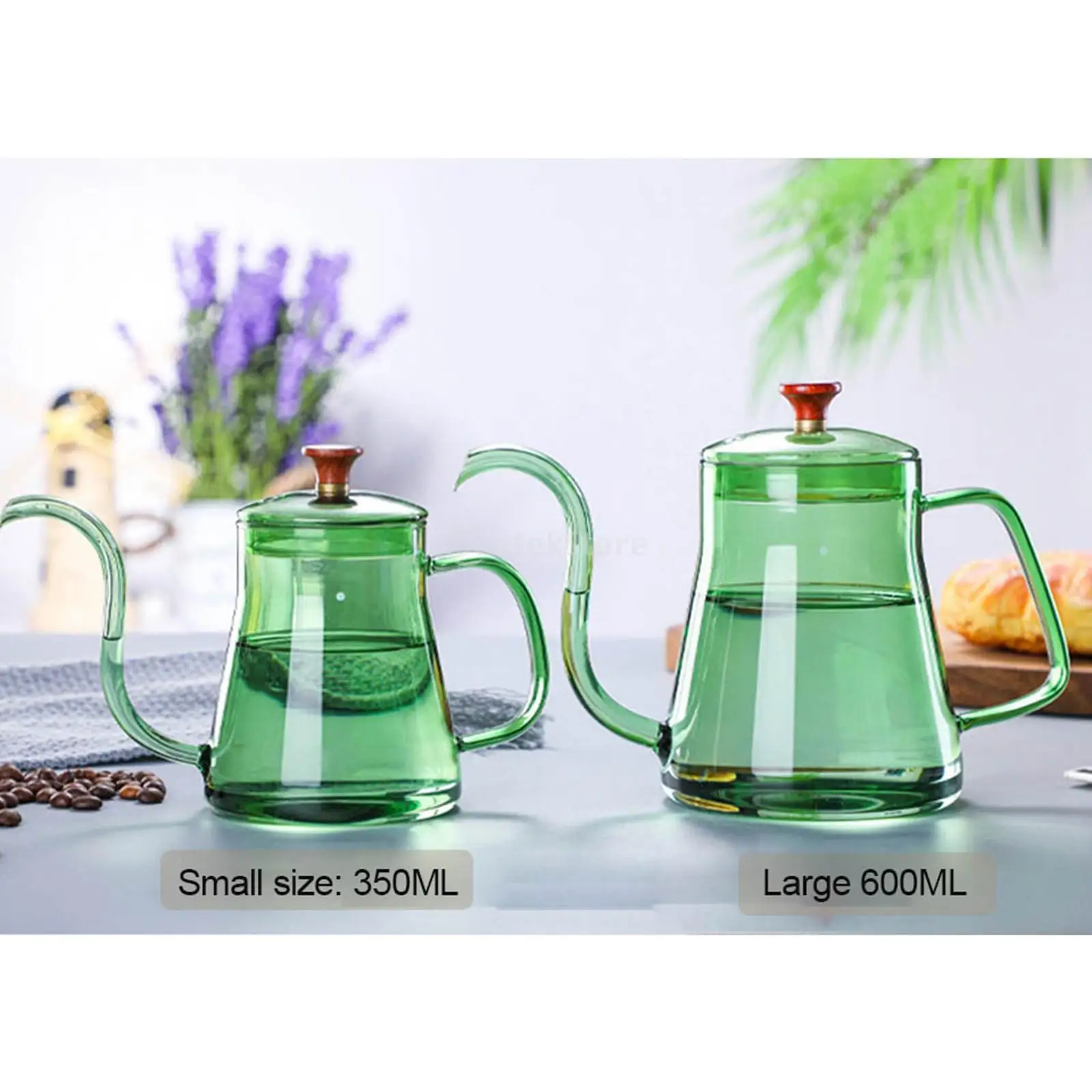 Gooseneck Glass Tea Pour Over Kettle Premium Grade with Lid for Drip Coffee Hand-Made Coffee and Tea Brewing