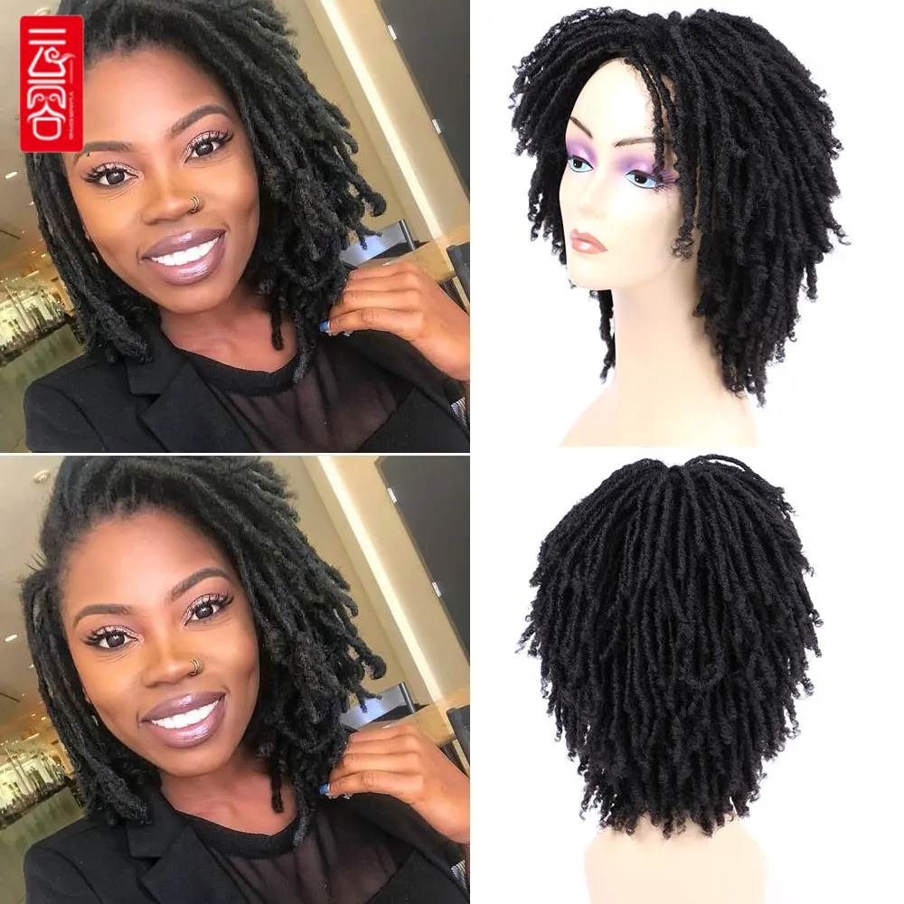 YUNRONG Soft Short Synthetic Wigs For Black Women 14 inch High Temperature Fiber Dreadlock Ombre Burg Crochet Twist Hair