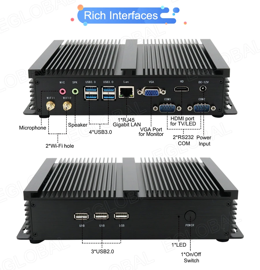 Eglobal przemysłowy komputer bez wentylatora i5 6300U i7 10510U Windows 7/8/10 jako Router VPN VGA HDMI Ordenador Mini PC 4G WiFi BT