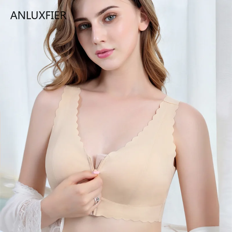 

H9655 Ice Silk Bra Underwear After Breast Cancer Surgery Without Steel Ring Front Zipper Bras Mastectomy Special Bra Lingerie