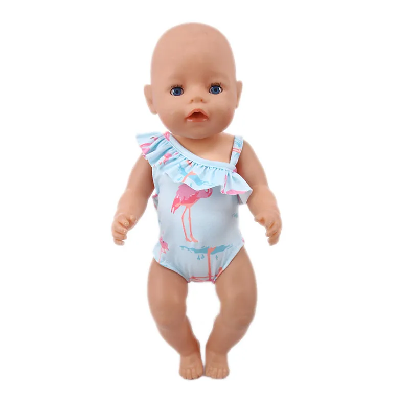 Swimsuit Clothes For Dolls Flamingo T-shirts Pants Handmade Accessories  Fit 18 Inch American Girls&43cm New Reborn Baby Doll