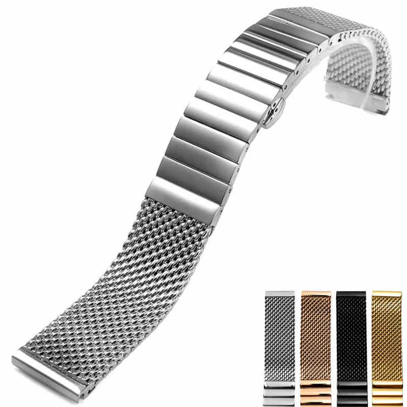 Newest Fashion 18 20 22 24mm Milanese Watchband Universal Stainless Steel Metal Watch Band Strap Bracelet Silver Black Rose Gold