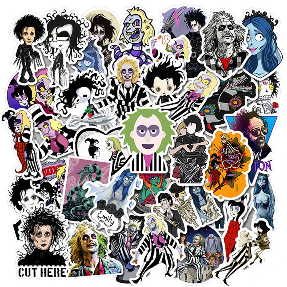 10/30/50PCS Tim Burton Classic Movie Stickers Skateboard Fridge Laptop Travel Luggage Cool Graffiti Sticker Decals for Kid Toy