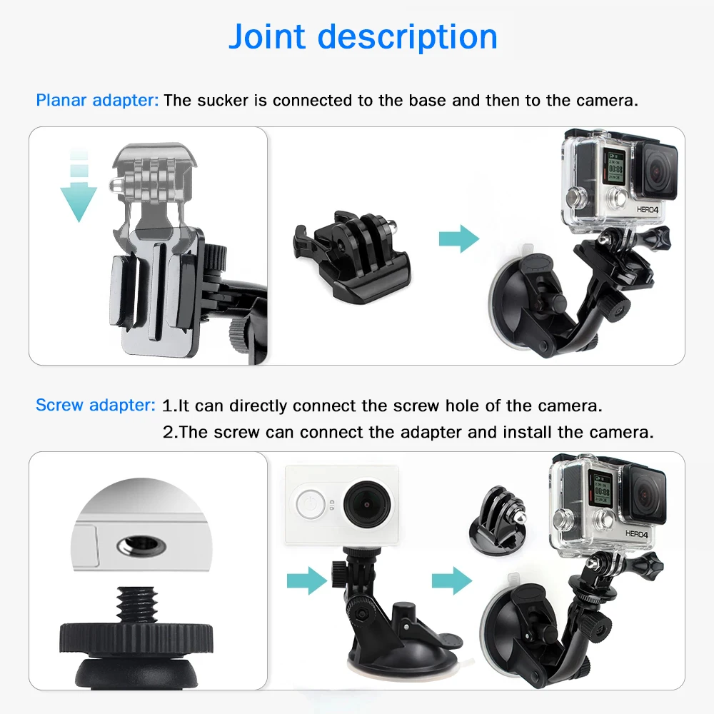 Cámara de acción con ventosa, cámara deportiva, trípode para soporte de registro de coche, soporte para teléfono Gopro Hero 10 9 8 7 6, accesorios