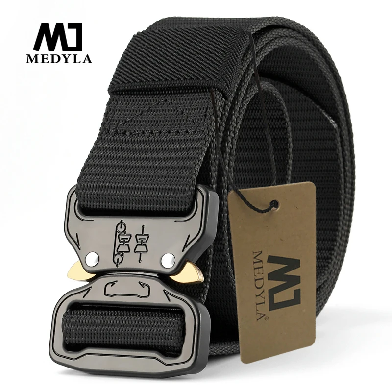 MEDYLA Official Genuine Men's Belt Outdoor Sports Nylon Metal Buckle Belt Leisure Mountaineering Belt Emergency Survival Belt