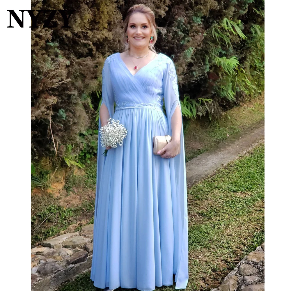 

NYZY M363 Elegant Chiffon Cape Long Sleeves Mother of the Bride Dresses 2021 vestidos de fiesta Vestidos de Madrina