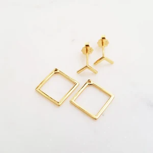 Minimalistische geometrische Ohrmänner für Frauen, vordere und hintere Ohrringe, goldene Farbe, zarte Quadrate, Boho -Schmuck, Mädchen, Mädchen 6 Hauptverkäufe Earning Ohrjacke - №3