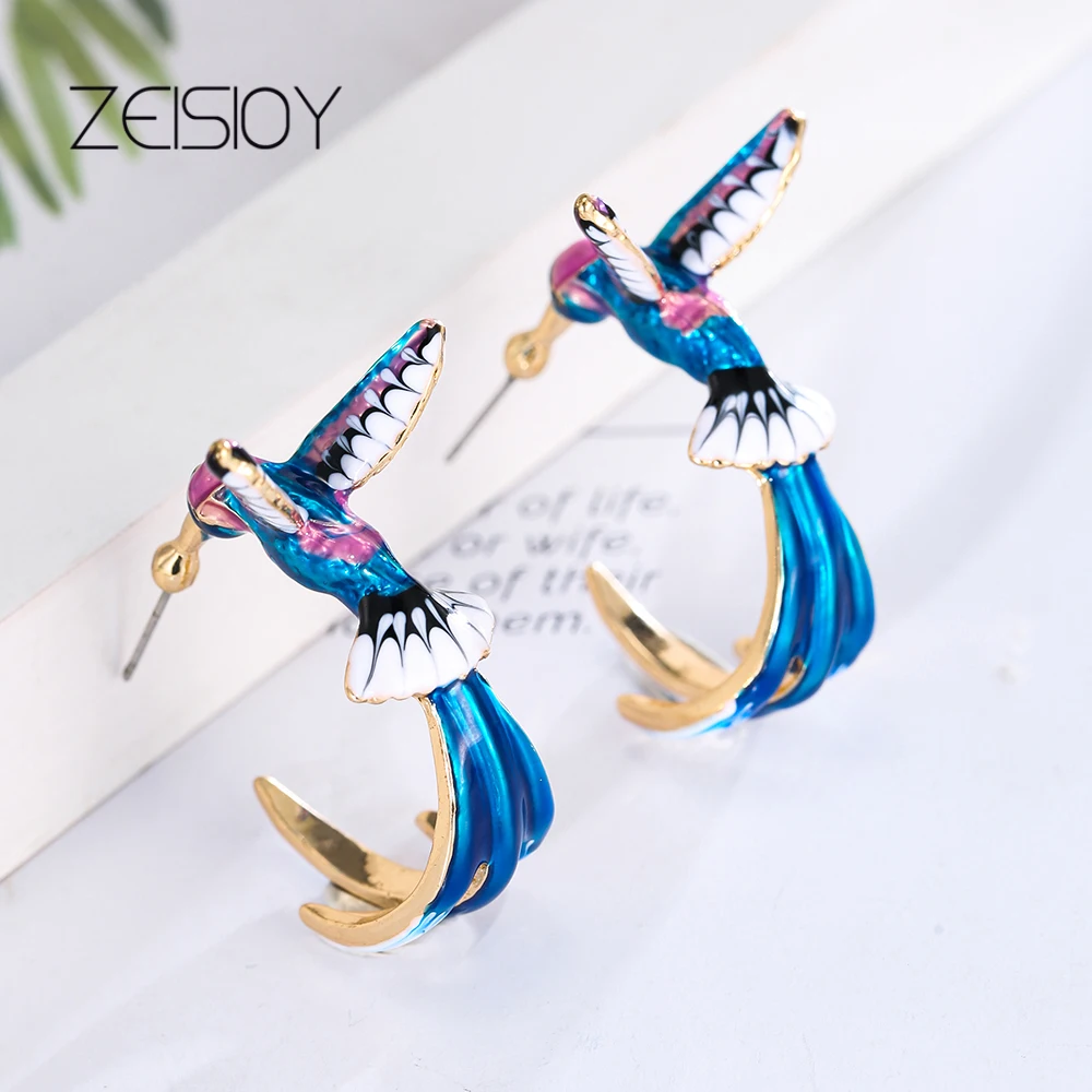 New style flying hummingbird painting oil earrings fashion animal jewelry cute female earrings