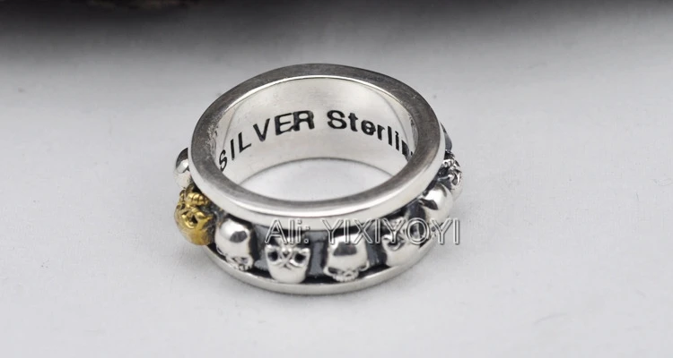 Vintage Thai Silver Punk Ring for Men Skull Turnable 925 Sterling Silver Evil Demon Rock Skeleton Rings Charm Gift  Jewelry