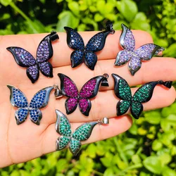 5pcs Butterfly Charms Pendant Women Bracelet Necklace Making Bling Blue Green Purple Fuchsia Cubic Zirconia Paved Jewelry Supply