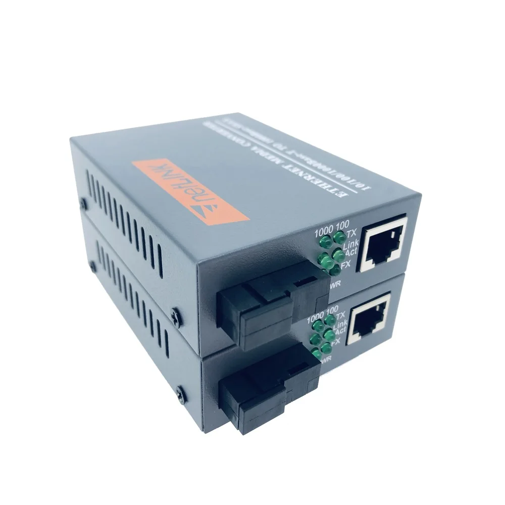 1 Pair HTB-GS-03 Gigabit Fiber Media Converter 10/100/1000Mbps Fiber Optical  Single Mode  SC Port External Power Supply