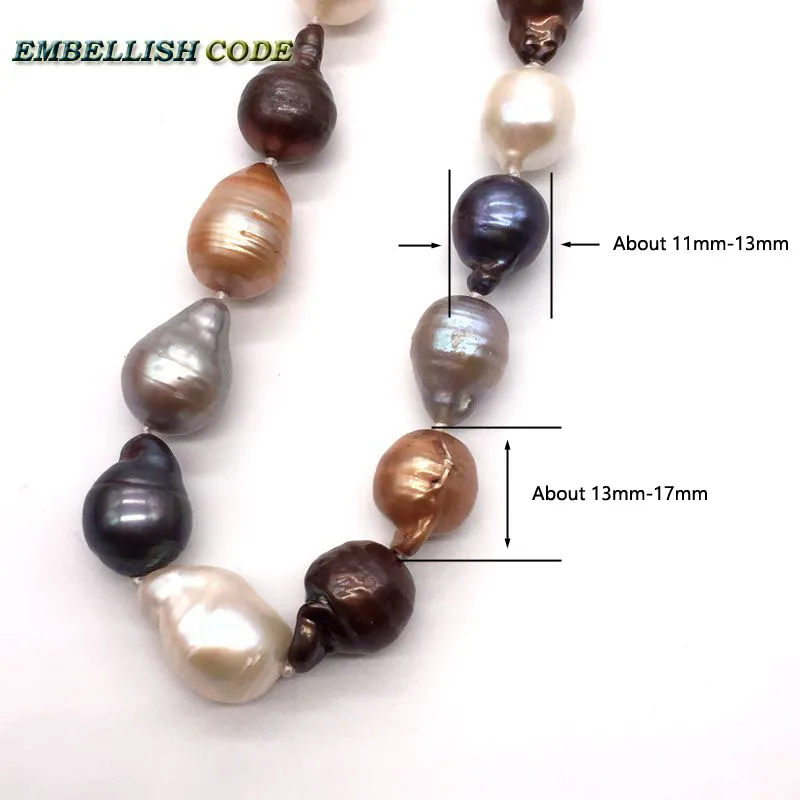 Normal Size Baroque Necklace Tissue Nucleated Flame Ball Pear Shape White Blue Gray Yellow Brown Color Natural Freshwater Pearls