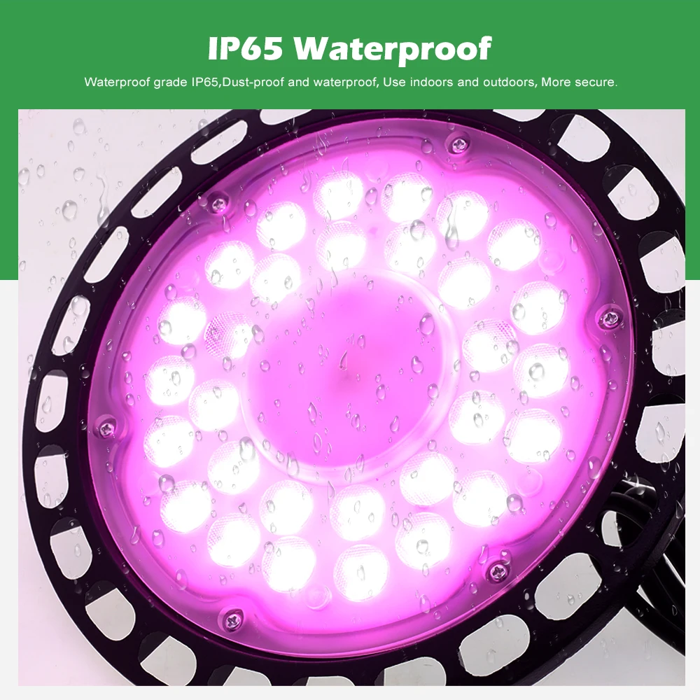 LED Grow Light 100W 150W 200W Full Spectrum UFO Phyto Lamp IP65 Waterproof for Plant Factory Greenhouse Hydroponic Seedling.