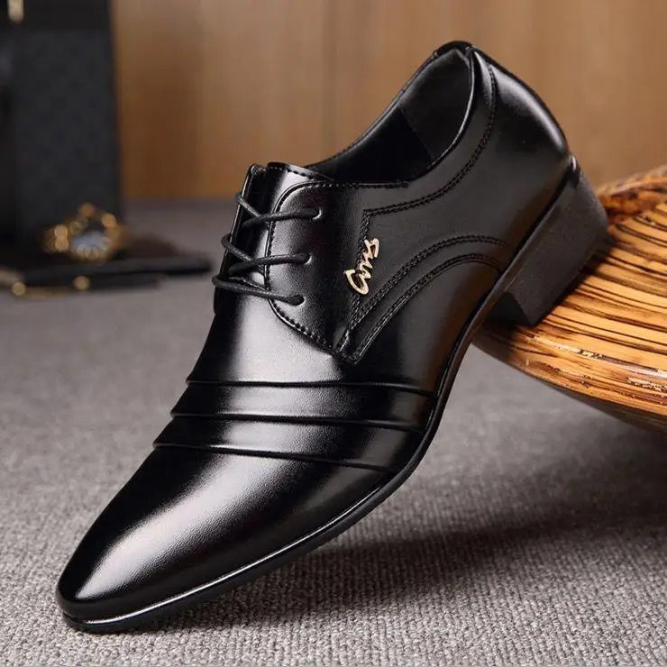 Business Lace-up Mens Formal Shoes British Style Soft-soled Mens Flat Dress Shoes Non-slip Breathable Wedding Shoes