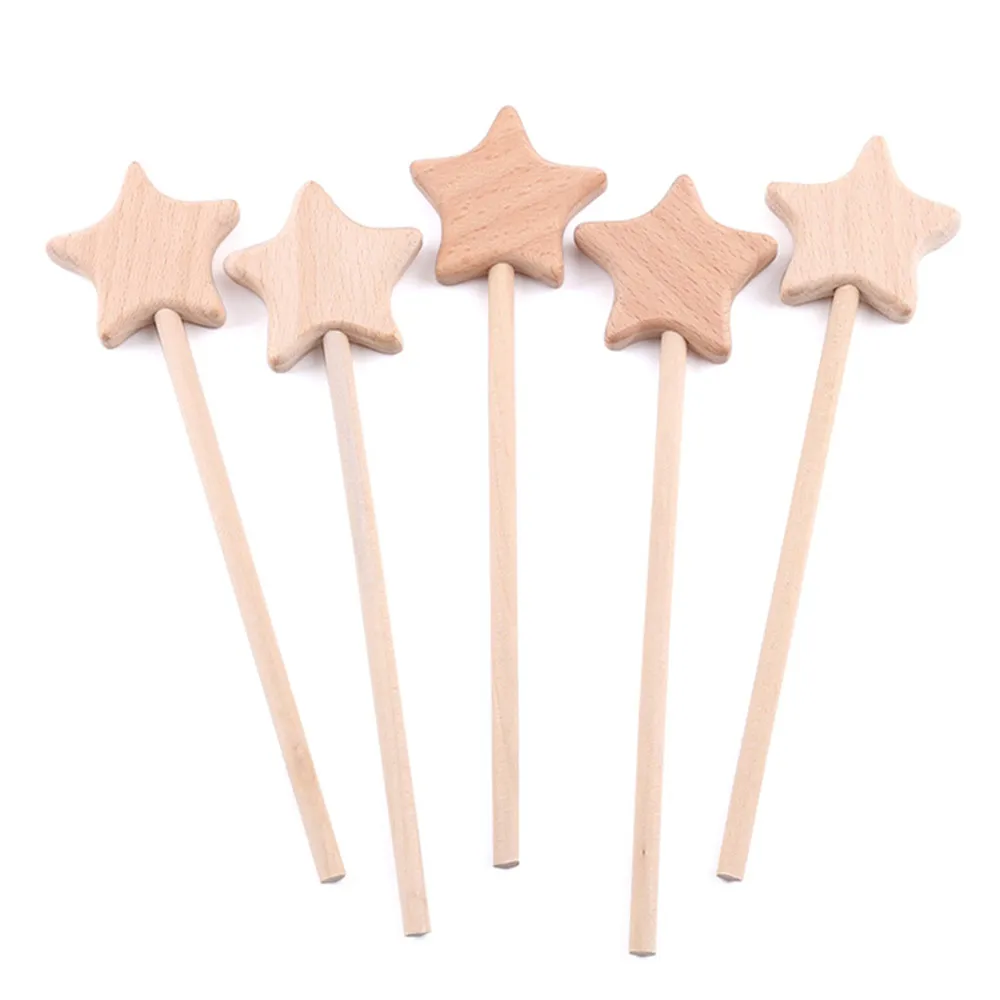 2pcs Wood Toy Beech Magic Wand Moon DIY Star Rod Rodent Play Gym Wooden Bell Kids Toys Baby Rattles For Children's Gift Hot Sale