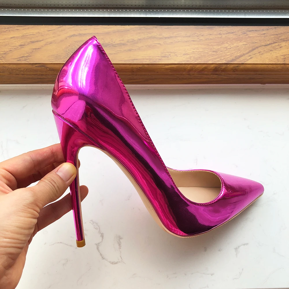 Tikicup Glossy Purple Women Patent Pointy Toe High Heel Wedding Party Shoes 8cm 10cm 12cm Customize Ladies Shiny Stiletto Pumps