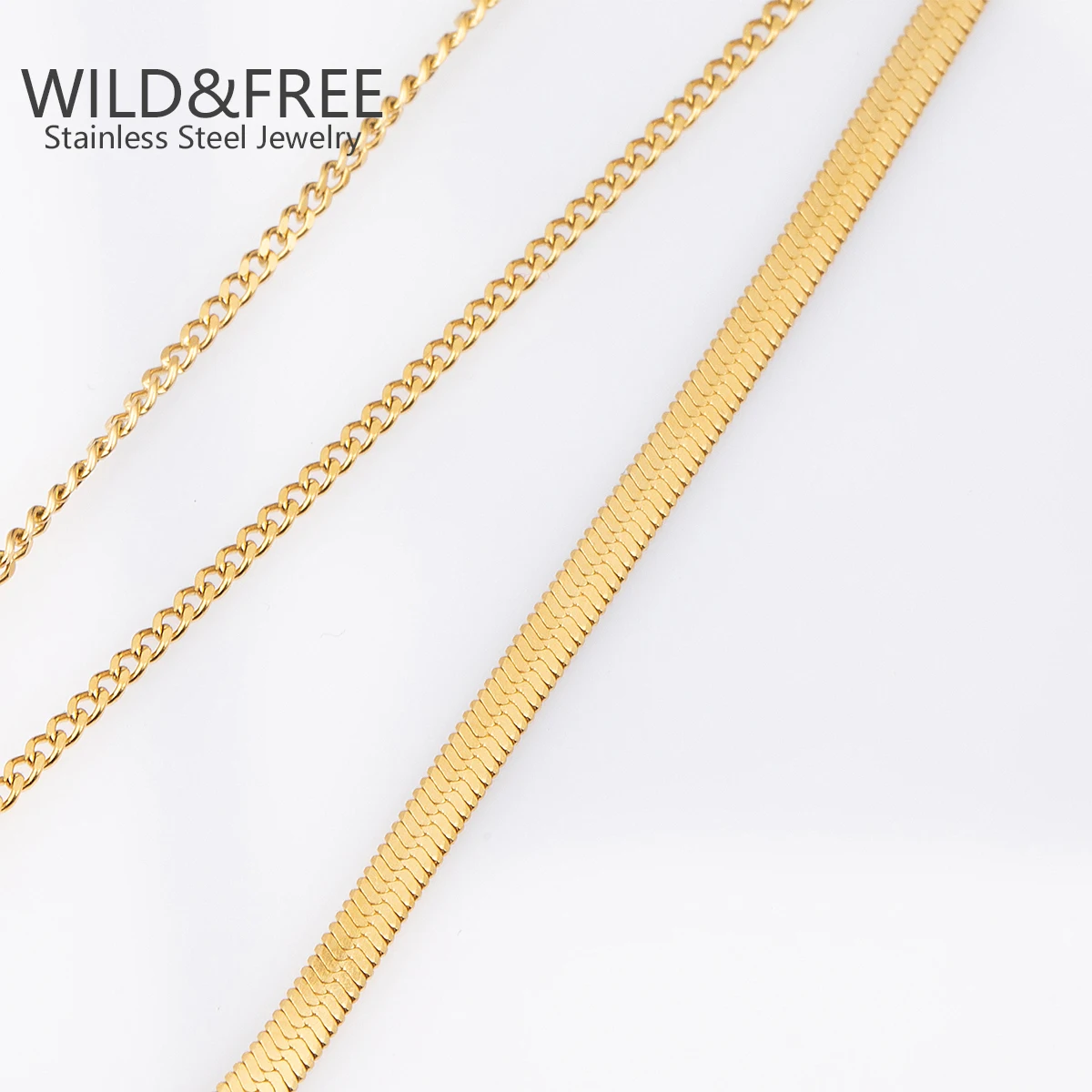 Wild & Free  Gold Plated Stainless Steel Necklace Simple Snake Bone Chain Neck Choker For Women Necklaces Multilayer Necklace