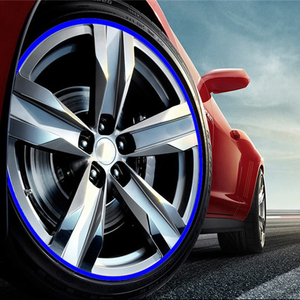 Red/Blue Motorcycle Bike Car Wheel Tire Stickers Reflective Rim Stripe Tape Auto Decals for 17\'\'-19\'\' Wheel Rim Car Accessories