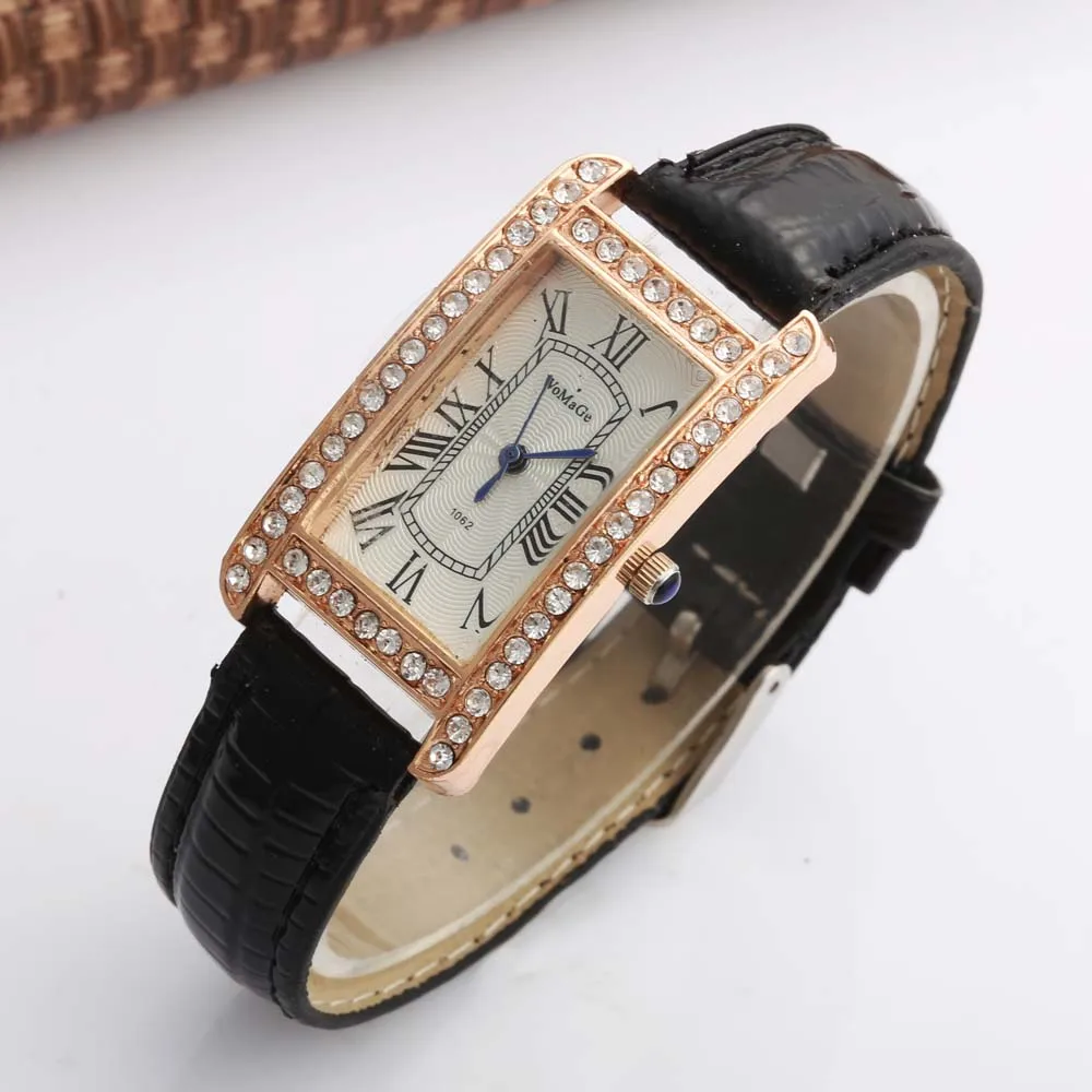 

WOMAGE Watches Women Fashion Rectangle Watches Ladies Watches Leather Band Quartz Wristwatches relogio feminino reloj mujer