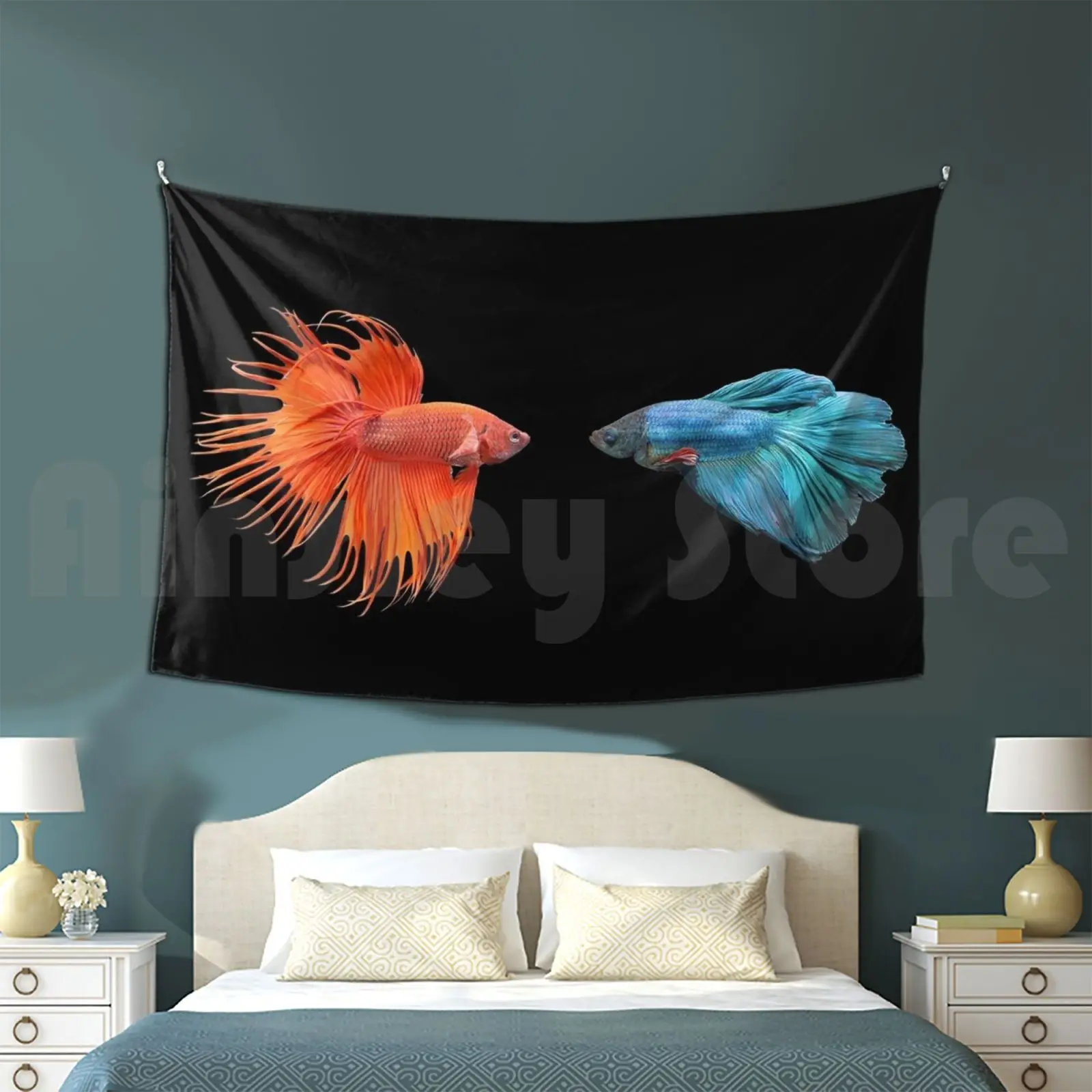 Betta Fish Tapestry Background Wall Hanging Betta Fish Betta Fish Animals Quarantine Black Orange Blue