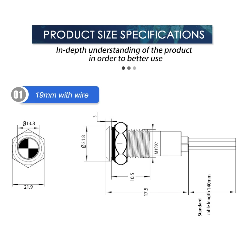 LED 금속 표시등, 와이어 포함 방수 신호 램프, 적색, 황색, 청색, 녹색, 백색, 19mm, 3V, 6V, 12V, 24V, 110V, 220V