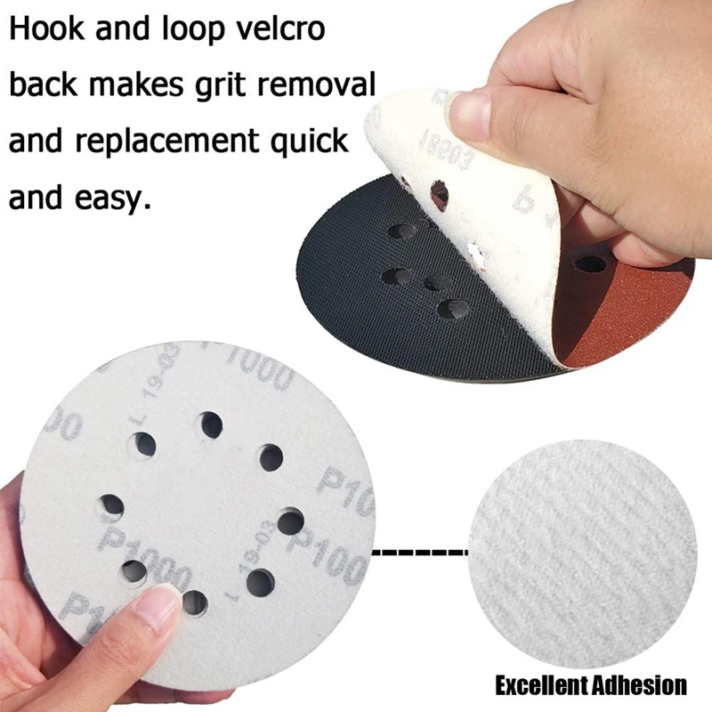 100 PCS 5 Inch 8 Holes Hook and Loop Sanding Disc Sandpaper, 20 Pcs Each of 600 800 1000 1500 2000 Grits Sand Paper for Random T