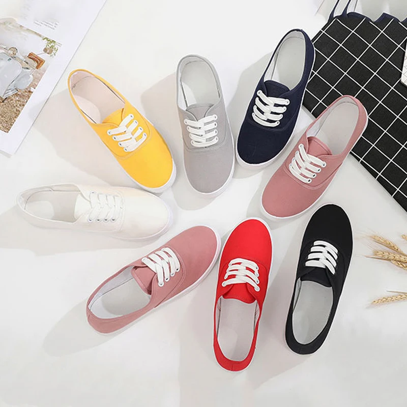 2021 spring Loafers canvas Shoe Sneakers For Women Shoes Breathable Women\'s Casual Shoes Lace up Solid color Woman Shoes 35-41