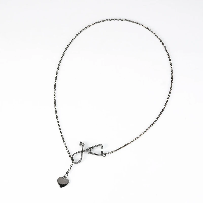 SUMENG 2024 New Fashion Stethoscope Necklace Lariat Heart Pendant Rose Gold  Black Color Nurse Medical  Collares