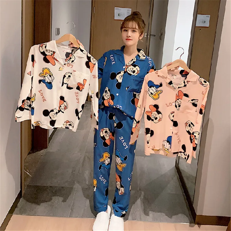 cartoon Mickey pajamas female autumn milk silk sweet and cute cartoon home service pajamas female student two-piece suit