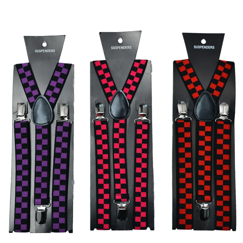 YSMILE Y Adult Colorful Plaid Suspenders 2.5 cm 3 Clips-on Adjust High Quality Unisex Suspenders Accessories For Man Women