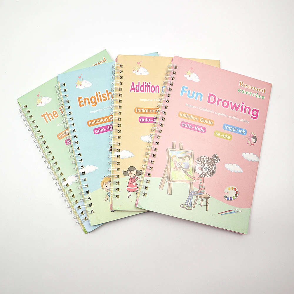 4 pcs/set Magic Copybooks Reusable Groove Picture English Number Lettering Magic Practice Books for Children's
