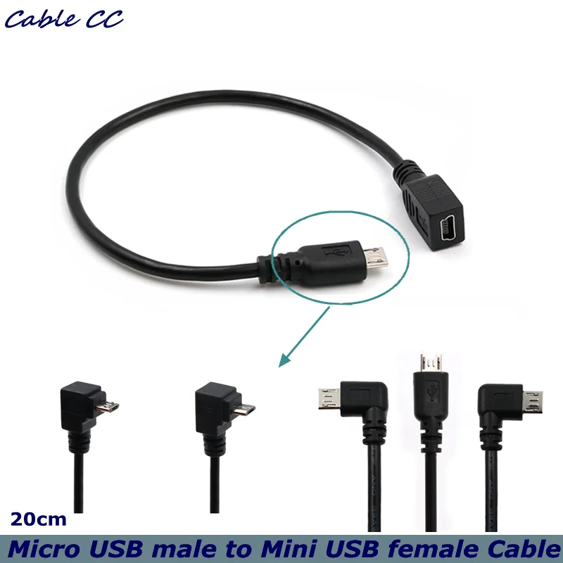 90 Degree Down&Up&Right & Left Angled Micro USB 2.0 5Pin Male to mini usb Female Extension Connector Adapter Long Plug Connector