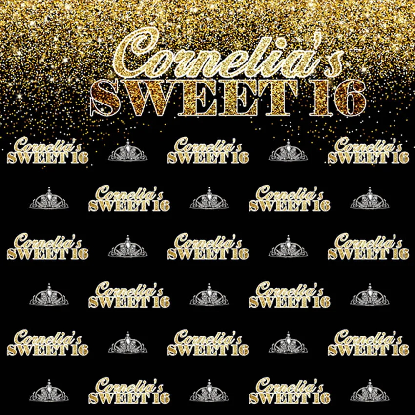 

10x10FT Golden DIY Happy Sweet 16th Birthday Prom Party Sequins Custom Backdrop Photo Studio Background Vinyl 300cm x 300cm