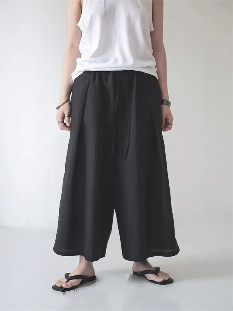 Men's Culottes Casual Pants Wide Leg Pants Summer New Black Cotton Super Loose Large Size Fashion Trend Versatile Culottes