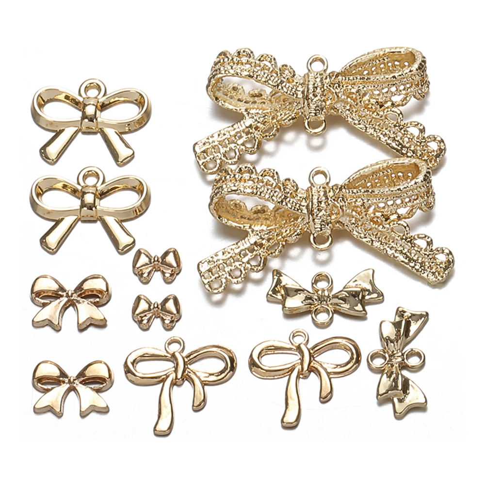 10pcs Metal Gold Color Bow Knot Charms Pendant For Jewelry Making Necklace Brooch Hairclip Decor Handmade Crafts DIY Accessories