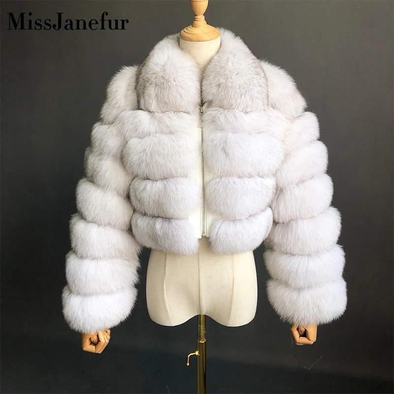 MISSJANEFUR-abrigo corto de piel auténtica para mujer, abrigos de piel de zorro Natural, mangas completas personalizadas, ropa cálida de invierno, venta al por mayor, 2022