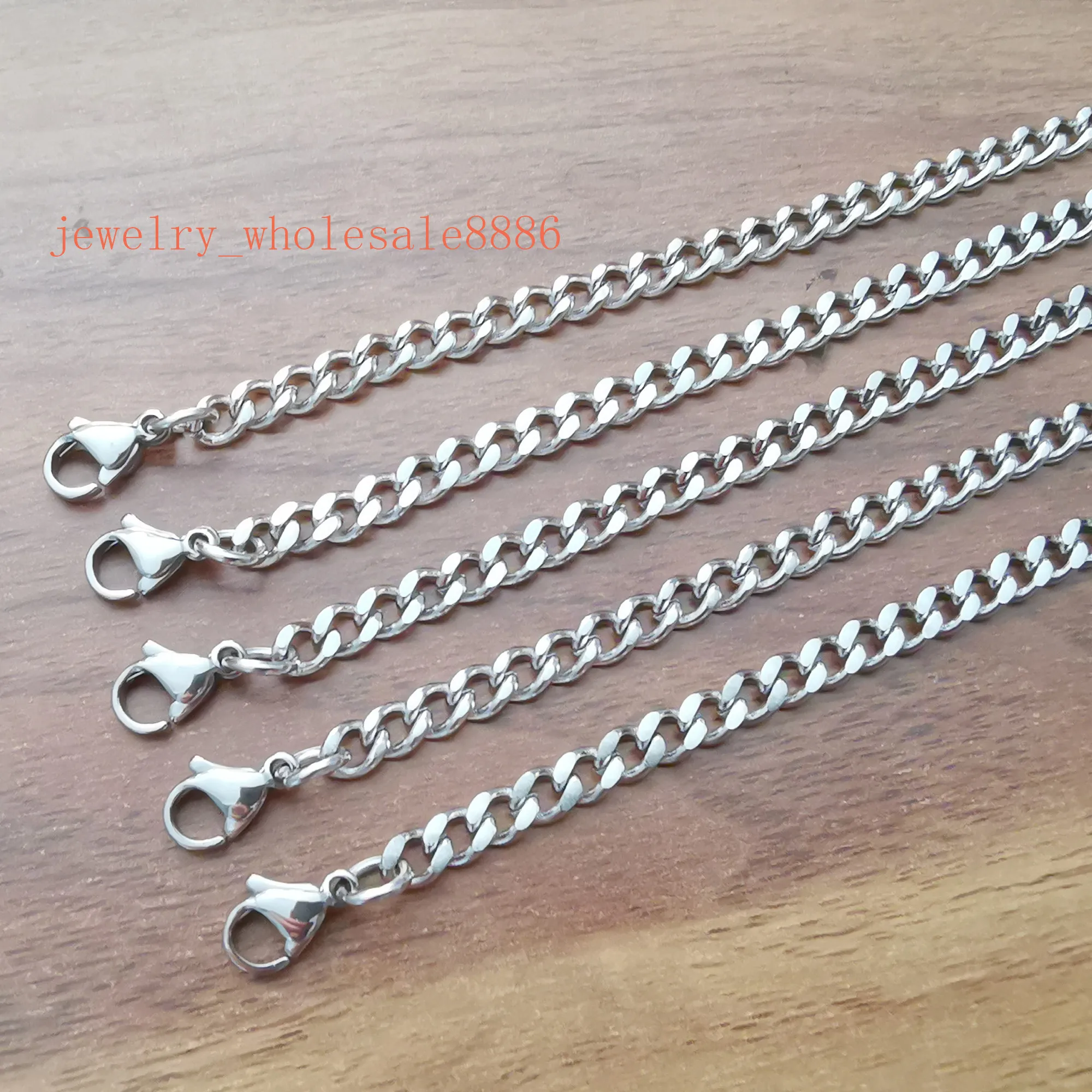 lot 6pcs/set stainless steel curb chain necklace 18-32 inch choose lenght