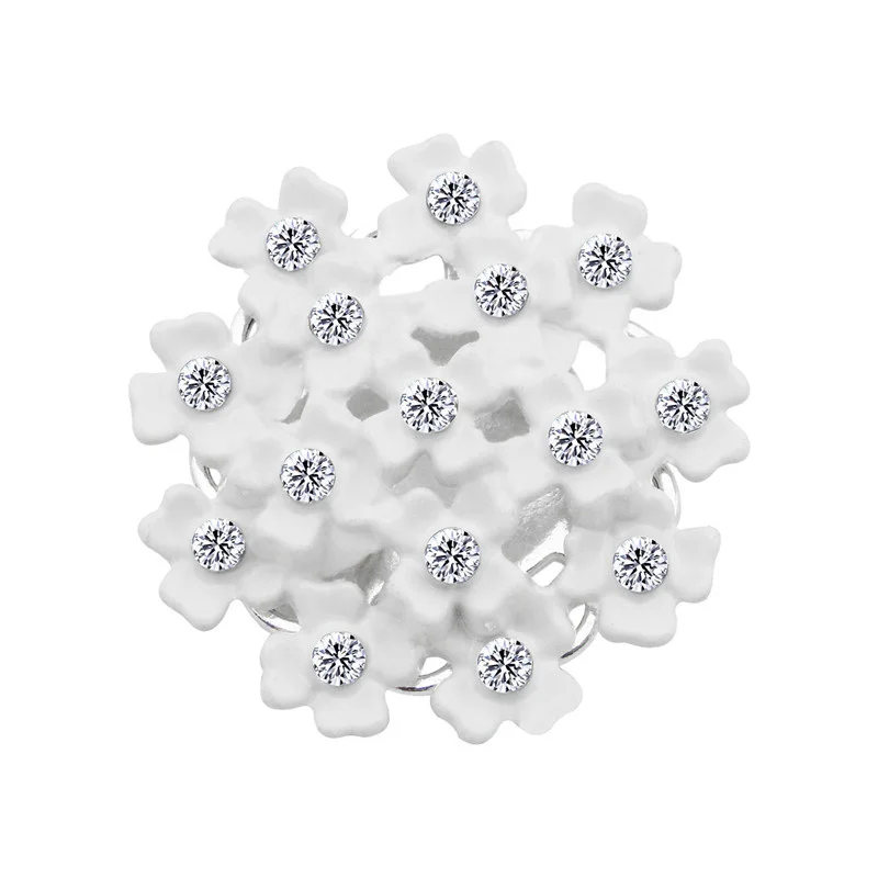 5pcs/pack Enamel White Rhinestone Flower Cabochons Alloy Flatback For Jewelry Making Findings Scrapbook Crafts Phone Case Decor