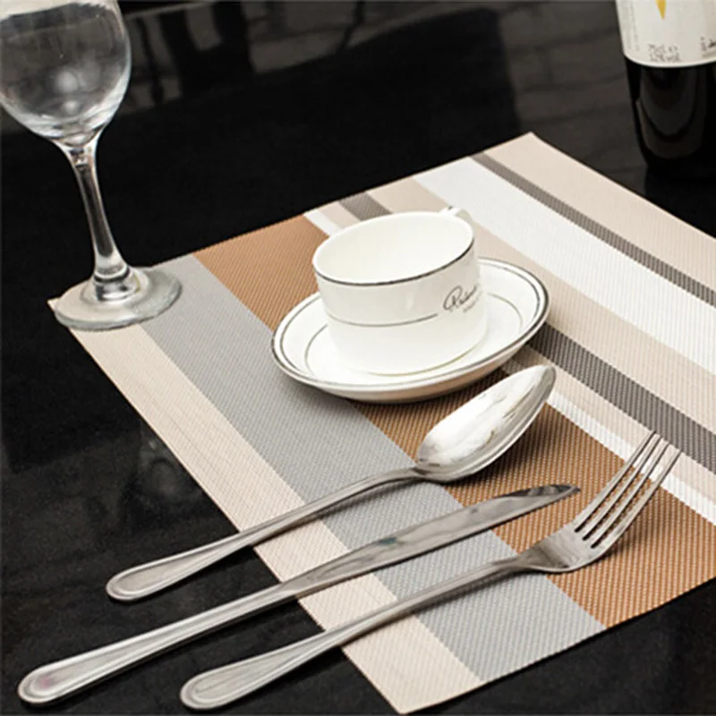 PVC Non-slip Pad Kitchen Accessories Stripe Pat Dining Table Mats Oil-proof Table Placemat Heat Insulation Waterproof 30*45cm - Image 2