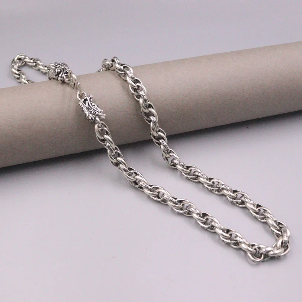 New Fine Pure S925 Sterling Silver Chain Women Men 8mm Toggle Link Double Dragon Head Necklace 71-73g 22inch