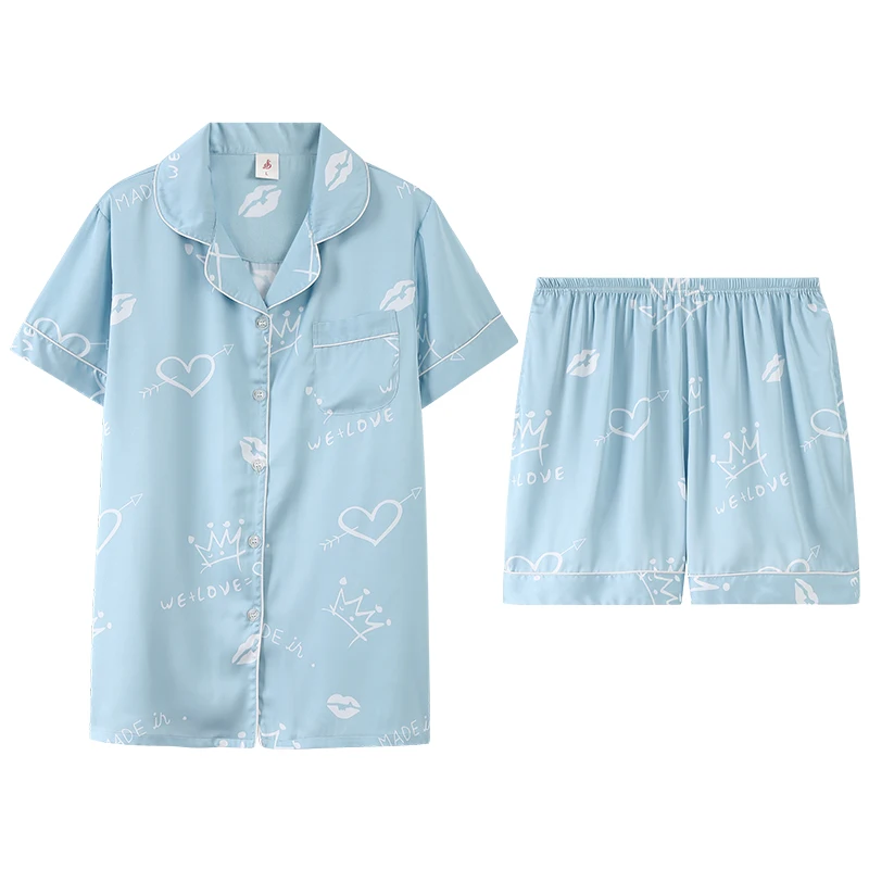 

3 Colors Silk Pajamas Set Summer Women Pijama Female Short Sleeve Sleepwear Women Pijama
