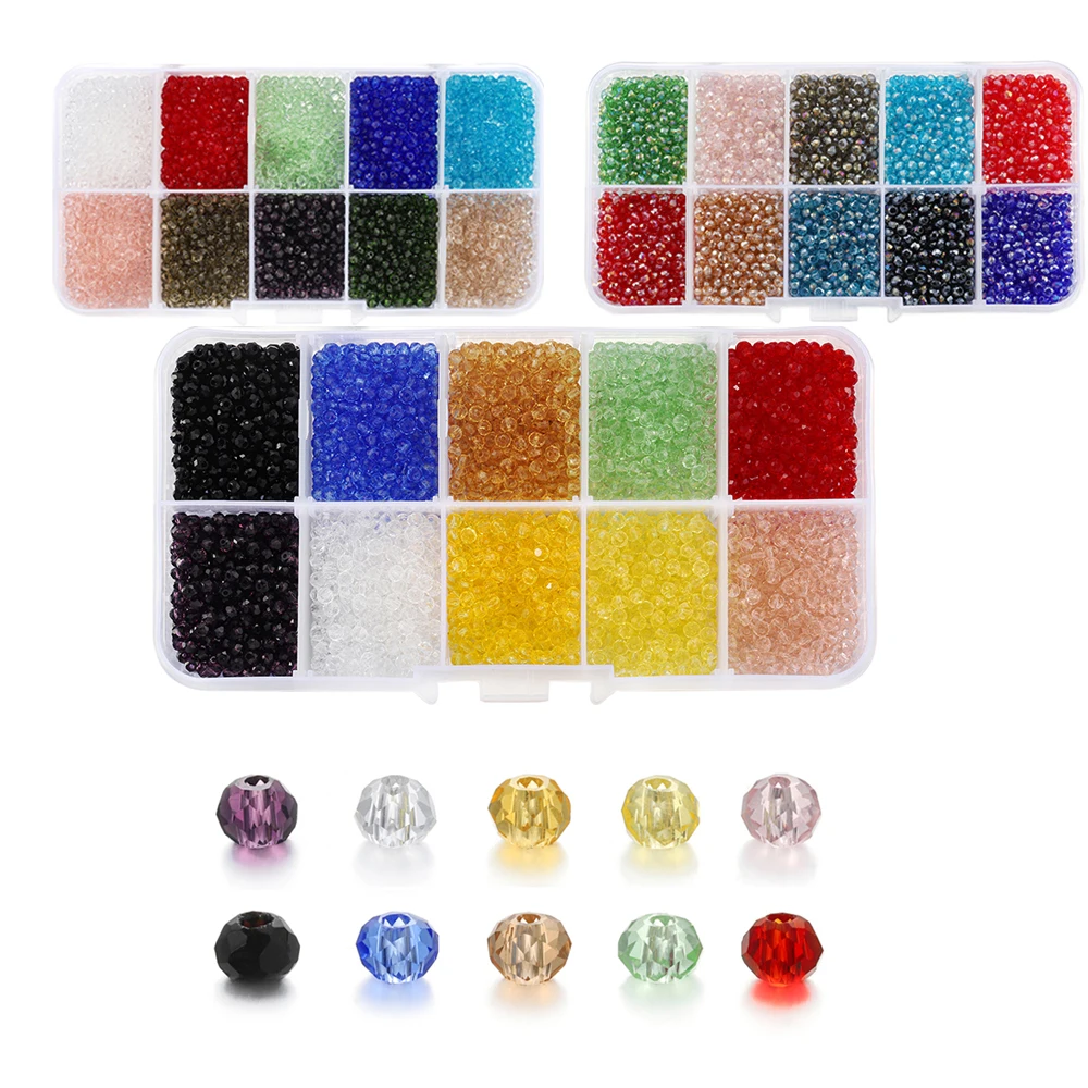 Box Set Multicolor Faceted Glass Bicone Beads Set Czech Crystal Austria Seed Bead Loose Beads for DIY Jewelry Making Supplies