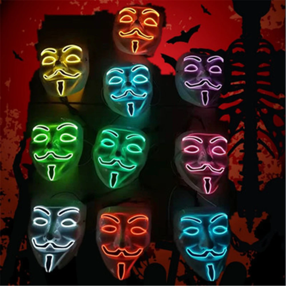 Light Up Anonymous Mask Guy LED Glow Halloween Cosplay Vendetta Hacker Costume Accessories NEW