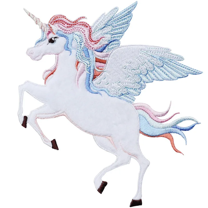 AHYONNIEX 13.5cm x 15cm Fly Unicorn Patches for Clothes Kid Bag Cartoon Iron On Patches for DIY Clothes Large Stick Glue Patch