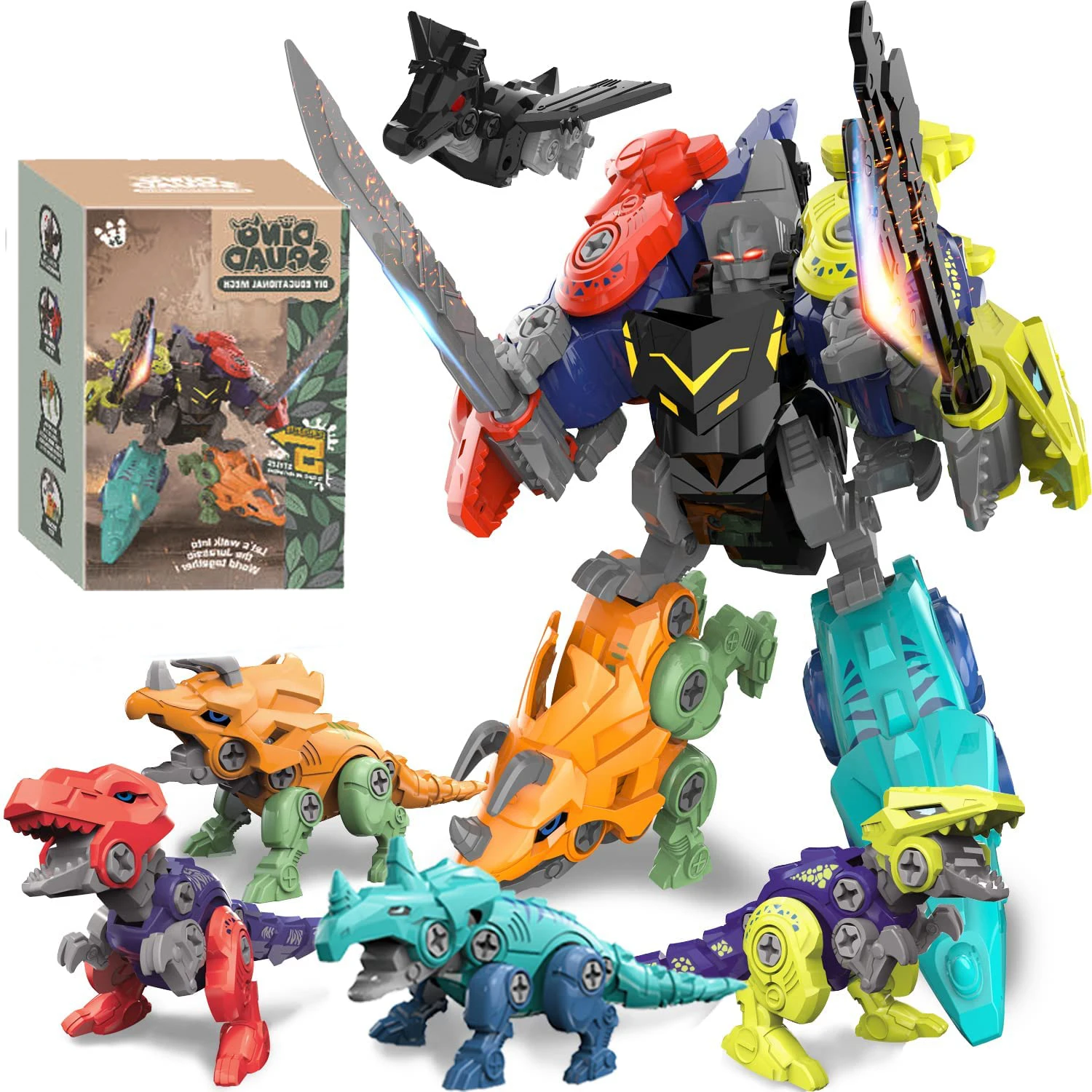 

Kids Dinosaur Toys for Boys Gifts, 5 in 1 Dinosaur Building Toys Set, DIY Take Apart Transform into Robot Toys for Birthday gift