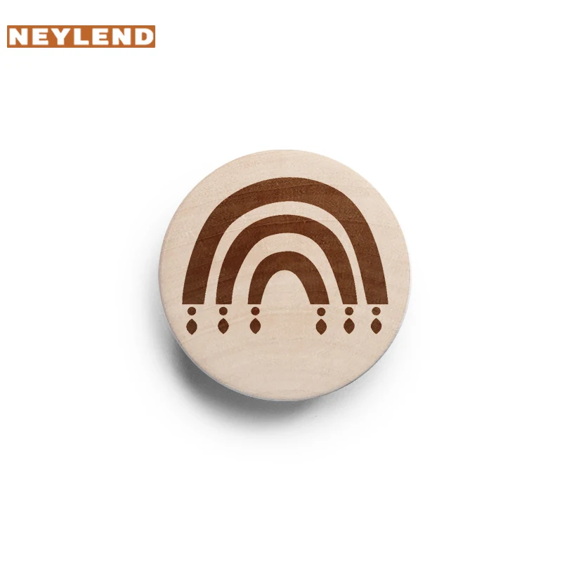 Children Engraved Rainbow Wooden Drawer Knob Boho Nursery Cabinet Pulls Rustic Doorknob Nature Wood Kids Pulls Furniture Handles