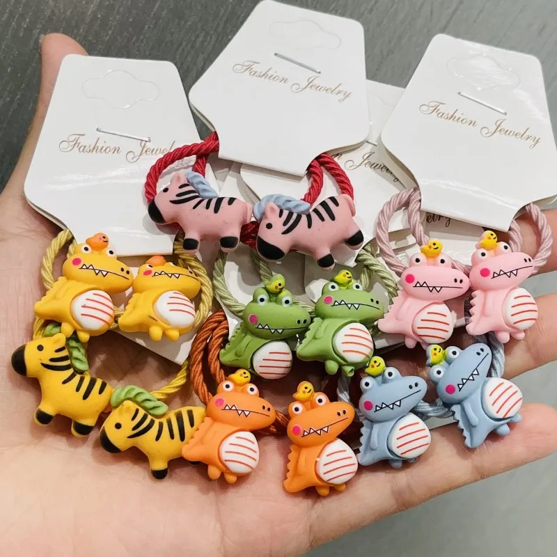 2PCS Cute Zebra Dinosaur Cartoon Headwear Kids Elastic Hair Bands Baby Headdress Children Ropes Girls Accessories