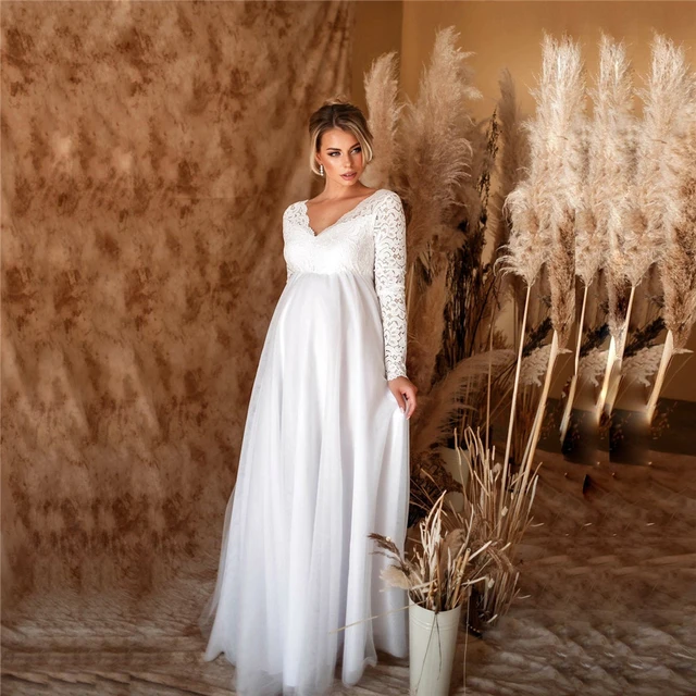 Moederschap Fotografie Maxi Jurk Slit Open Slash Hals Kant Zwangerschap Fotoshoot Lange Jurk AliExpress