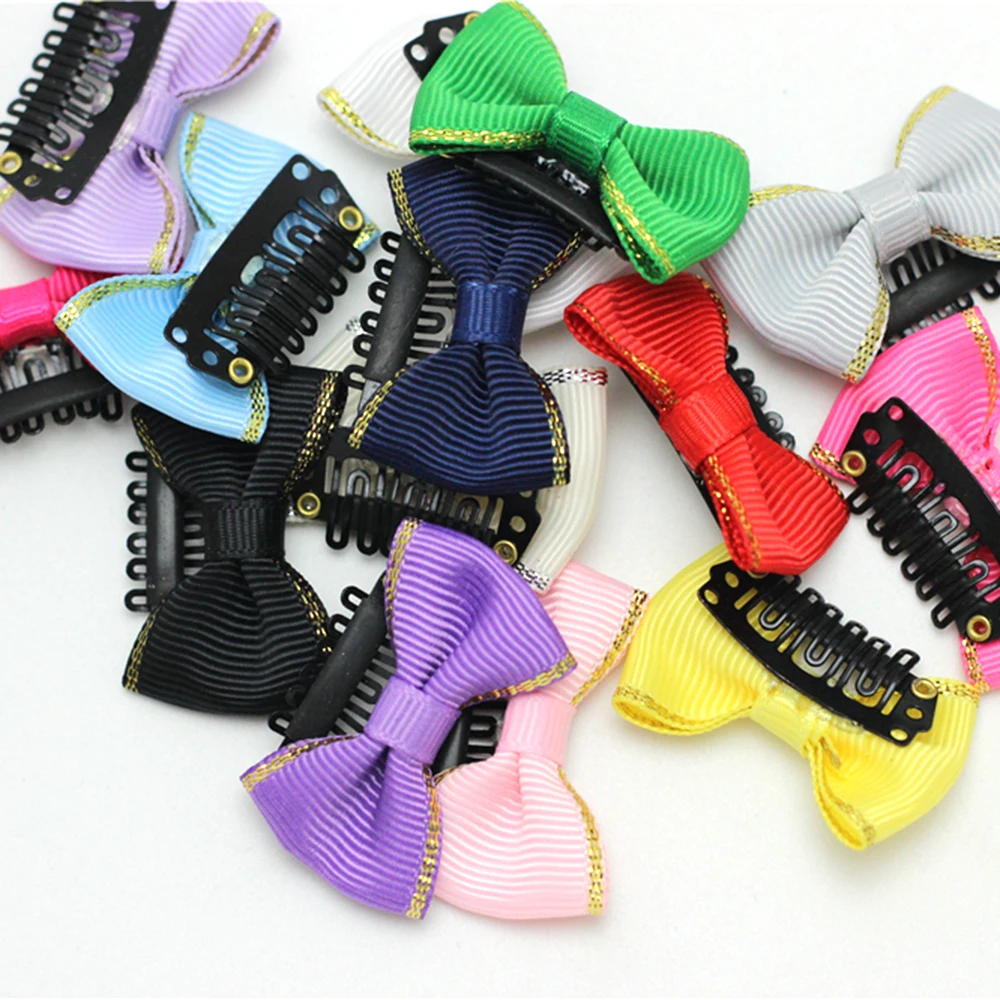 10pc/lot Girls Small Hair Clips Golden Glitter Ribbon hairbows With clips Colorful Hair pins kids Hairgrip Hair Accessories